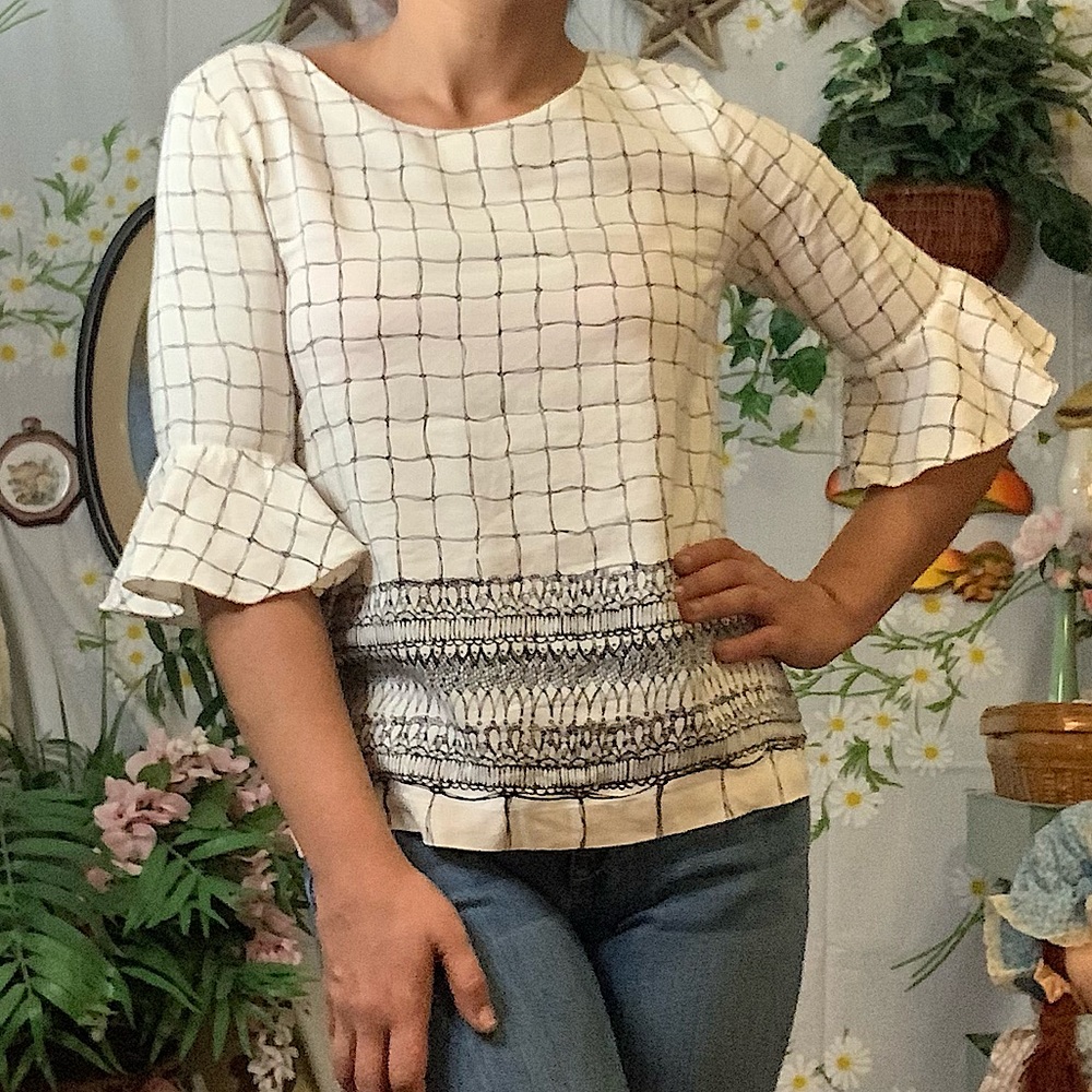 Anthropologie Leo & Sage linen silk flutter blouse